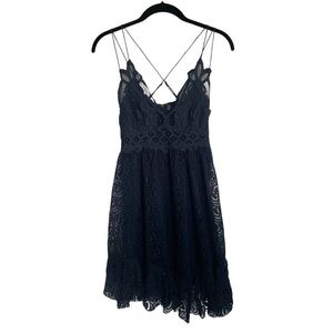 Free People One Adella Womens Size S Navy Blue Lace Short Slip Dress